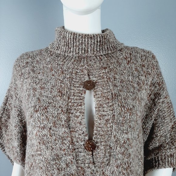 American Rag Poncho Sweater Womens One Size Brown Knit Turtleneck Button Closure - Picture 2 of 7